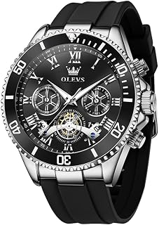 OLEVS Luxury Mens Chronograph Lunar Phase Two Tone Stainless Steel Waterproof Luminous Business Calendar