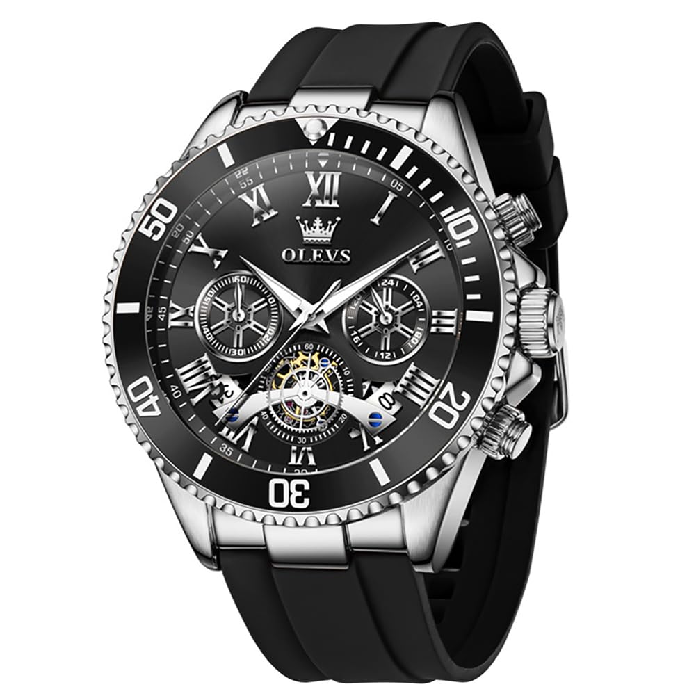 OLEVS Luxury Mens Chronograph Lunar Phase Two Tone Stainless Steel Waterproof Lu