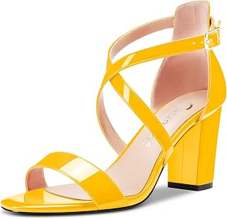 Castamere Women's High Block Chunky Heel Open Toe Cross Strappy Sandals Wedding Party 8.5 CM Heels
