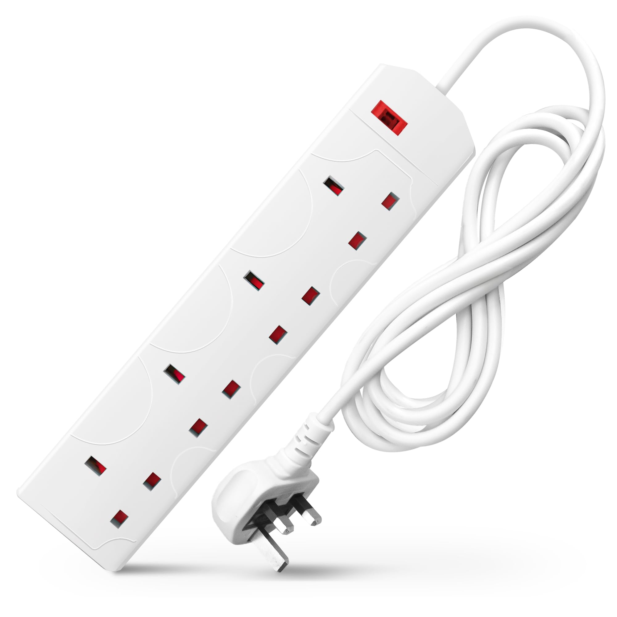 DESIRETECH White Electric Extension Lead - 4 Gang, 2 Metre Cable with UK Plug & 