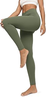 ODODOS Cloud Feeling Ruched Yoga Leggings for Women 25" / 28" High Waist Crossover Yoga Pants