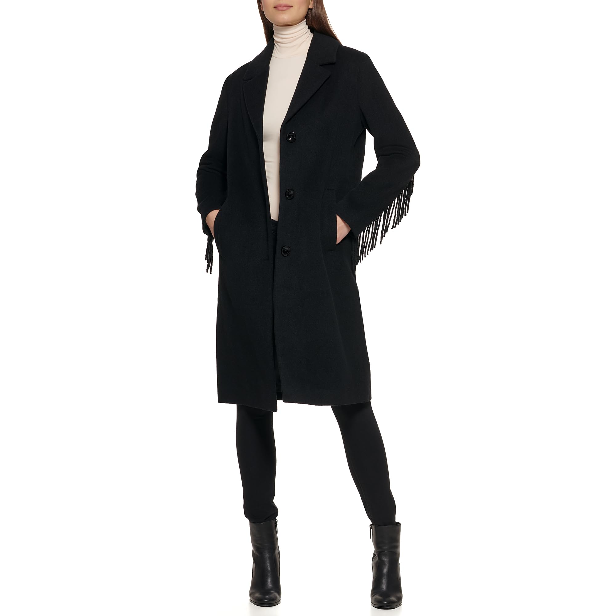 Kenneth Cole Women's Fringe Wool Blend Overcoat