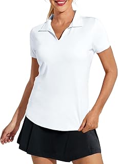 MIER Womens Golf Shirts - V Neck UPF 50+ Dry Fit Tennis Polo
