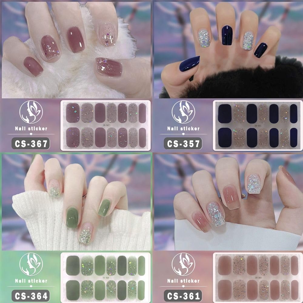 Trendy Foil Self Adhesive Bling French Manicure Decal Gel Full Nail Wrap Gel Nai