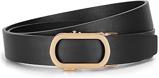 JASGOOD Women Ratchet Leather Belt for Jeans Pants Dresses with Sliver/Gold Automatic Sliding Buckle, Width 1.2"