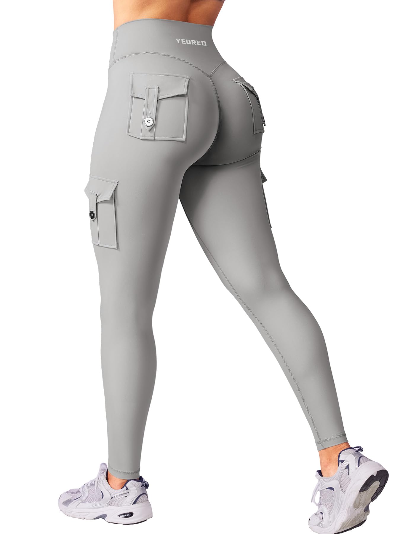 YEOREO CoreFlex Workout Cargo Leggings with Pockets for Women Hidden Scrunch But