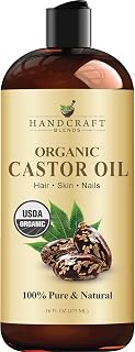 Handcraft Blends Organic Castor Oil - 16 Fl Oz | 100% Pure & Natural Carrier Oil, Expeller-Pressed, Hexane-Free, Rich in Ricinoleic Acid, for Eyelashes, Eyebrows, Hair & Body