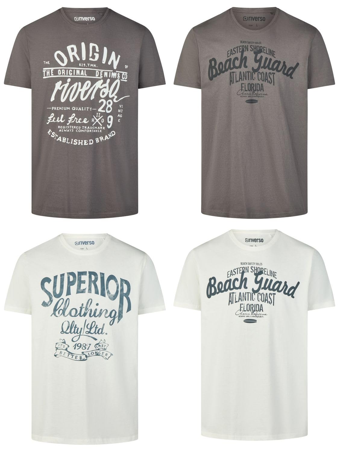 riverso RivLeon Men's Cotton Regular Fit T-Shirt, Set of 4, Crew Neck