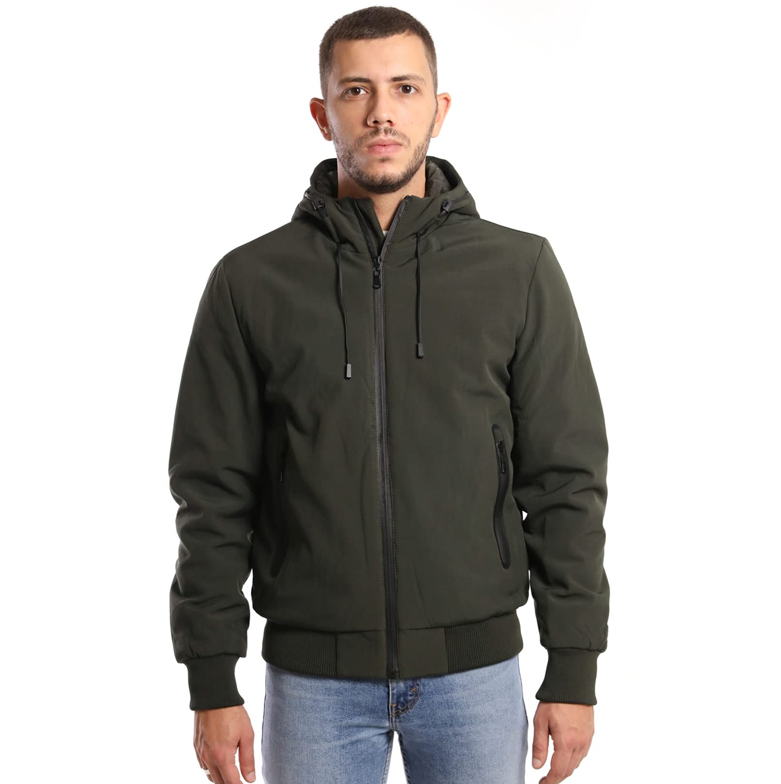 TONY BACKER Men's Winter Softshell Waterproof Windproof Jacket with Hood, Warm J