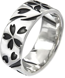 r0720 【Brand Name: 2PIECES】 Silver Ring, Men's, Cherry Blossom, Sakura, Sakura Petals, Japanese Style, No. 23, Metal, No Gemstones