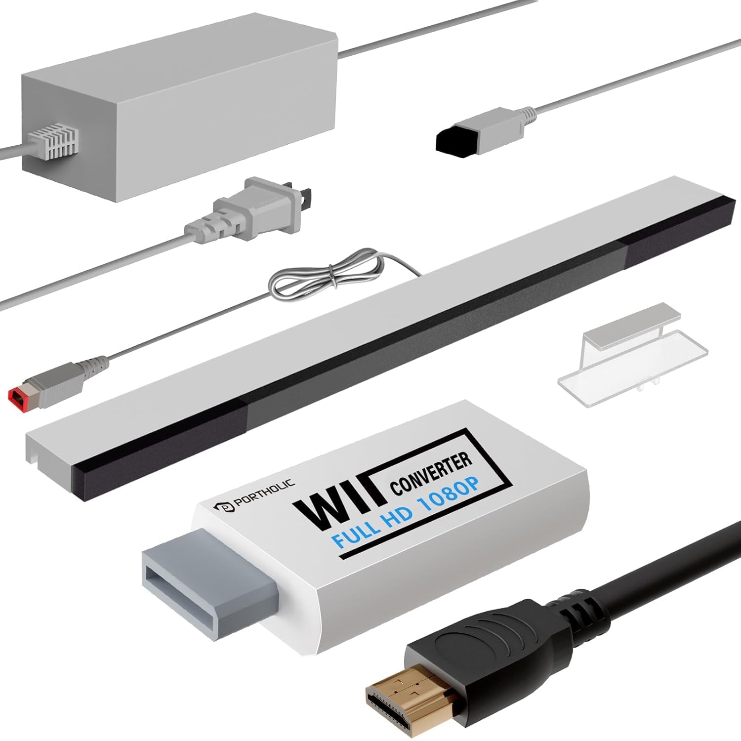 PORTHOLIC 4 in 1 Wii Replacement Cables Set, Wii AC Power Adapter + Wii to hdmi 