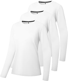 Holure Pack of 3 Women's Long-Sleeved Shirts UPF50+ Sun Protection T-Shirts Scoop Neck Hiking Shirt Running Workout Performance Tee