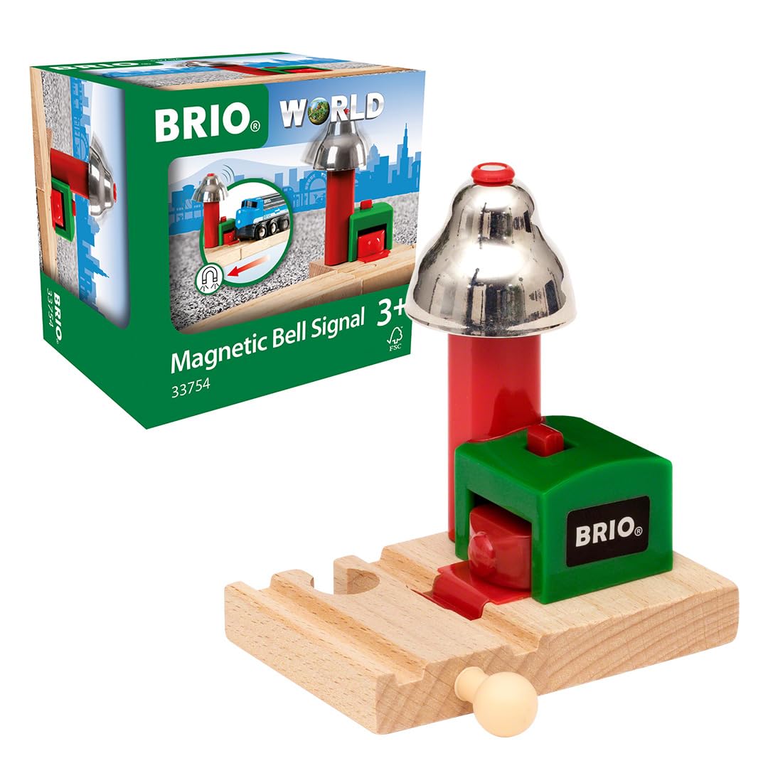 BRIO World Magnetic Bell Signal for Kids, Wooden Railway Accessory with Ringing 