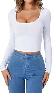 Women's Long Sleeve Square Neck Slim Fit Summer T-Shirt