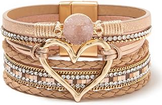 Rantanto Leather Wrap Bracelets For Women Gold Twist Lock Buckle Wrist Cuff
