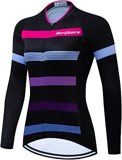 Serijoars Women's Long Sleeve Cycling Jersey MTB Shirts Quick Dry Bike Tops with Reflective Strip
