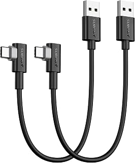 SUNGUY USB C Cable Short 0.3M, 2-Pack Right Angle Type C Cable 90 Degree Fast Charging Lead for Samsung Galaxy S10 S9 S8 Plus/A40/A50,Moto G7, LG G7,Black