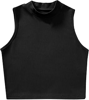 Verdusa Women's Basic Sleeveless Mock Neck Rib Knit Tank Crop Top