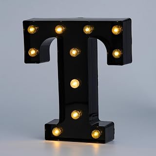 LED Marquee Letter Lights, Black Light Up Letters for Night Lighting, Wedding, Birthday Party, Christmas, Home Decoration, Bar, Character (T)
