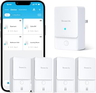 GoveeLife Smart Water Leak Detector 2 with 1968ft Ultra-Long Range, 4 Pack | WiFi Water Sensor with SMS/Email/APP Push and Sound Alarm, 5-Year Battery Life, IP66, Suitable for Home, Basement, Kitchen