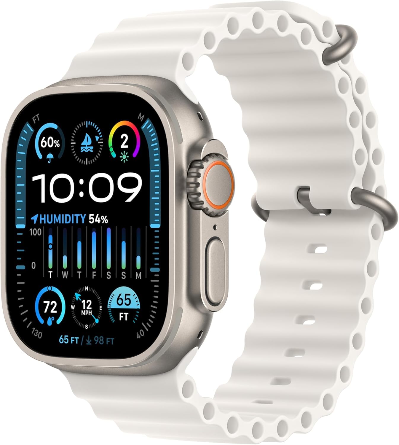 Apple Watch Ultra 2 [GPS + Cellular, 49mm] - Titanium Case With White Ocean Band