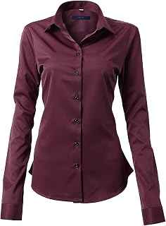 FLY HAWK Women's Basic Long Sleeve Shirt – Casual Blouse Button Closure Slim Fit Formal Elegant Bamboo Fibre – Shirt Shirt Ideal for Office/Work/Interview