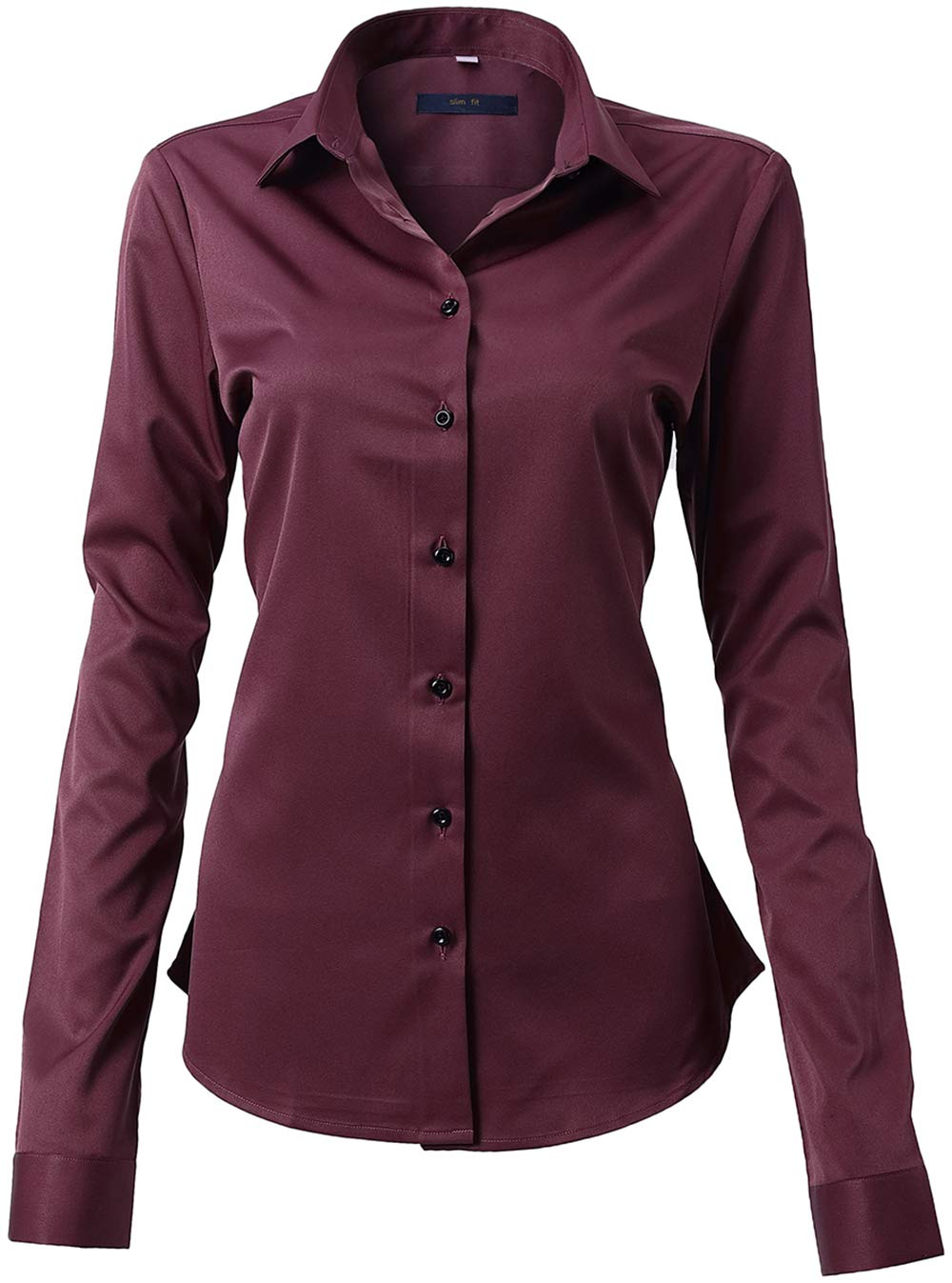 FLY HAWK Women's Basic Long Sleeve Shirt – Casual Blouse Button Closure Slim Fit