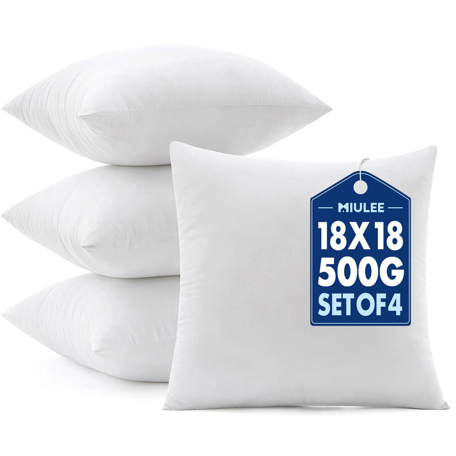 MIULEE 18x18 Pillow Inserts 4 Pack, 100% Virgin Fiber Filling Throw Pillows | De