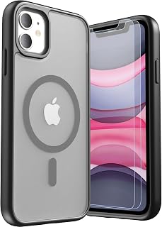 Magnetic Shockproof for iPhone 11/XR Case, 14FT Military Protective Cover, Anti-Slip Texture Translucent Matte Phone Case with 2 Screen Protector for iPhone 11 / iPhone XR - Black Matte