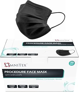 Omnitex British Brand BLACK 3ply Premium Type IIR Disposable Surgical Face Mask | EN14683:2019 | 98% Filtration, Fluid Resistant, Medical Face Mask 2R with Ear Loops - Pack of 50
