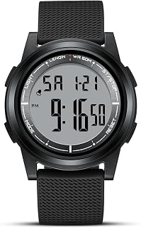 HANPOSH Mens Digital Watch Ultra Thin Sports Waterproof Watches for Men | Minimalist Outdoor LED Screen Large Face Wrist Watches for Men with Back Light Alarm Date Stopwatch Soft Silicone Band