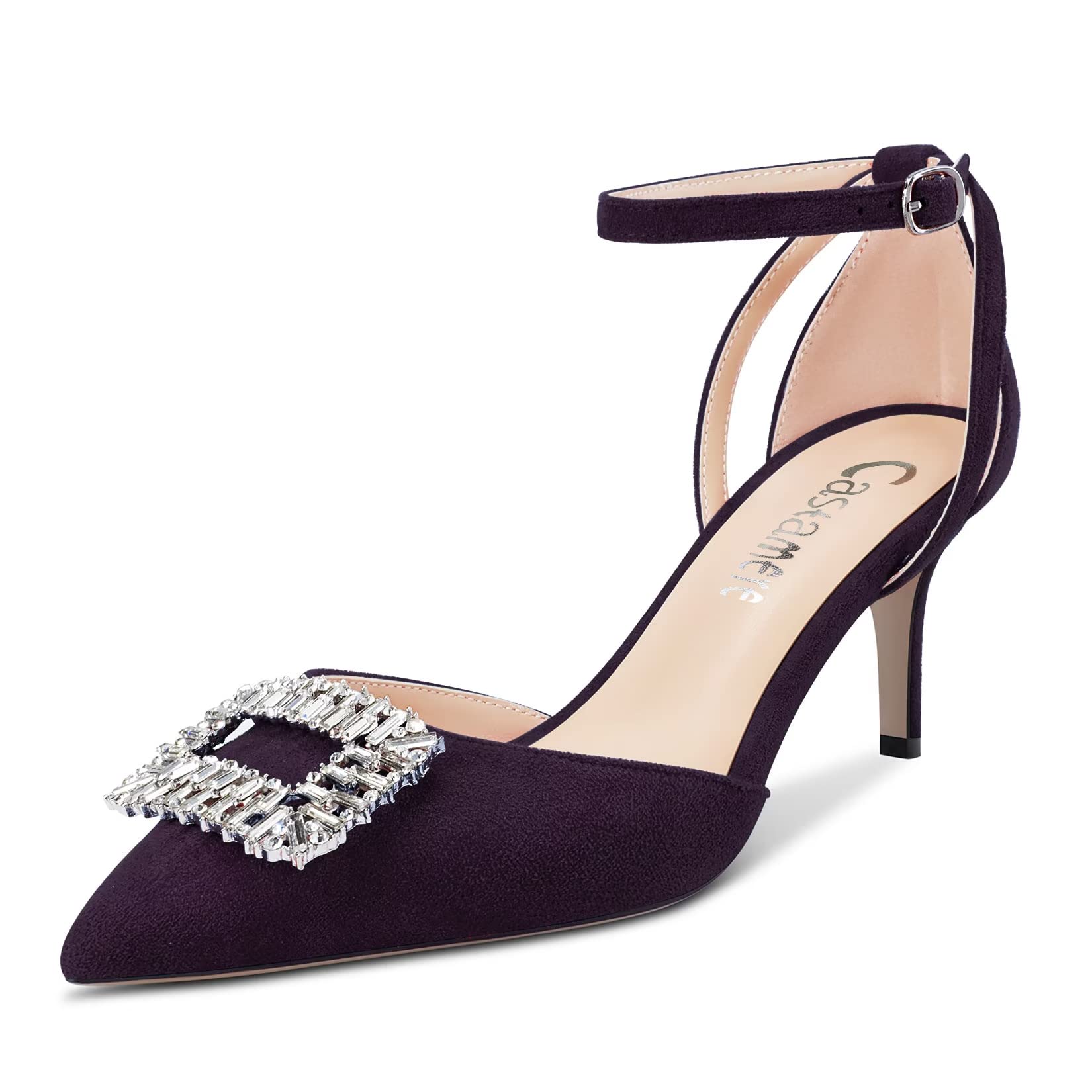 Castamere Women's High High Heel Pointed Toe Pumps Ankle Strap Diamond Crystal 6.5 CM Heels