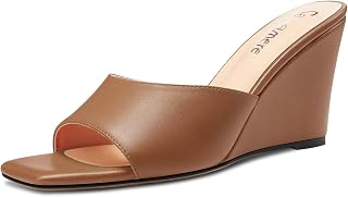 Castamere Women's Mid Wedge Esparto Heel Open Toe Slip-on Mules Shoes Sandals Casual Party 8 CM Heels