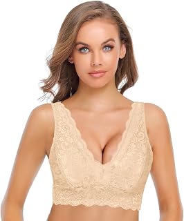 SHEKINI Bralette Women's Lace Bra Without Underwire Lace Bustier with Removable Padded V-Neck Sexy Crop Top Lace Underwear Women