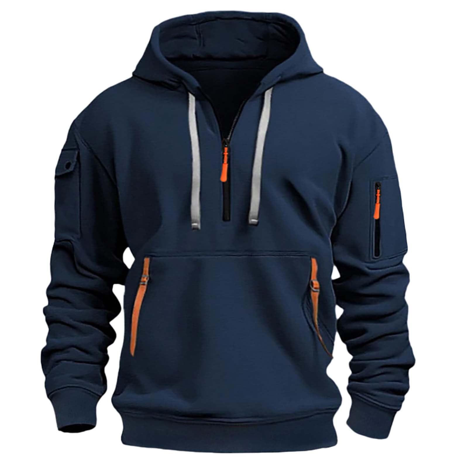 Zfdmmil Men's Quarter Zip Hoodie with Zipped Pockets | Pullover hoodie with draw