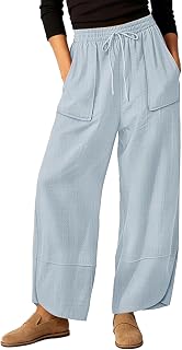 YESNO Women's Wide Leg Cotton Pants Floral Barrel Trousers PHB