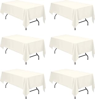 BRILLMAX 6 Pack Ivory Tablecloths 60x102 Inch for 6ft Rectangle Tables | 150 GSM Polyester Fabric, 15" Standard Drop, Water, Stain & Wrinkle Resistant Cloth Cover for Wedding Reception Banquet Party