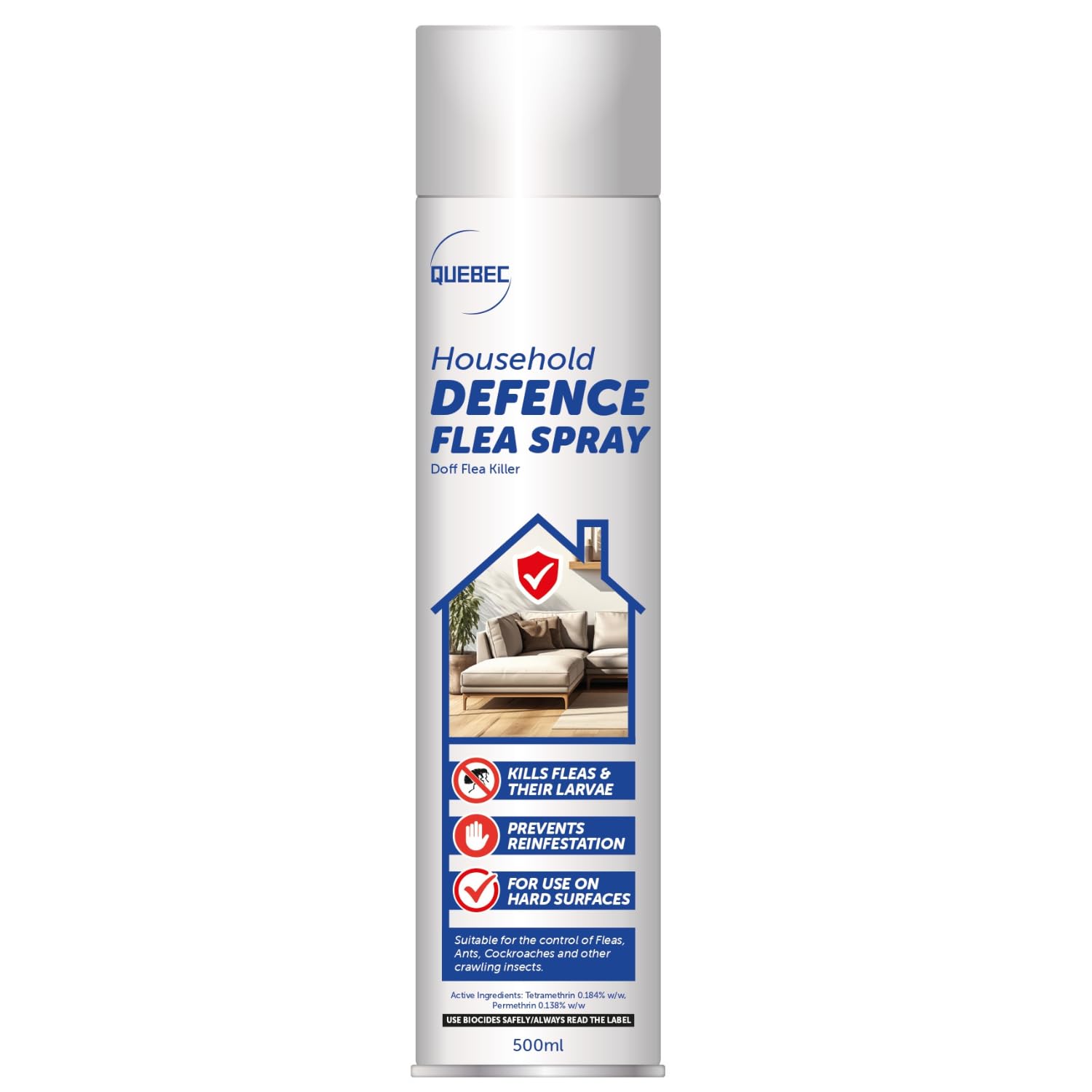 Quebec Household Flea Spray for the Home 500ml, Kills Fleas, Eggs & Larvae
