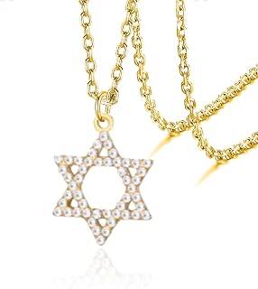 VASSAGO Six Point Star of David Solomon Pendant Necklace Stainless Steel Talisman Jewish Israel Hexagram for Men