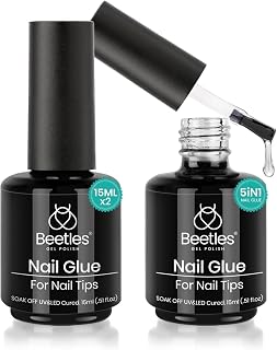 Beetles Gel Polish 2Pcs 15ml Nail Glue Kit for Acrylic Nails | 5 in 1 Super Strong Brush in Nail Gel Glue for False Nails Tips and Gel Nail Polish Led Lamp Required