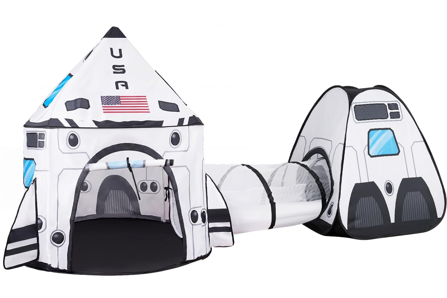 JOYIN White Rocket Ship Pop up Play Tent with Tunnel and Playhouse Kids Indoor O