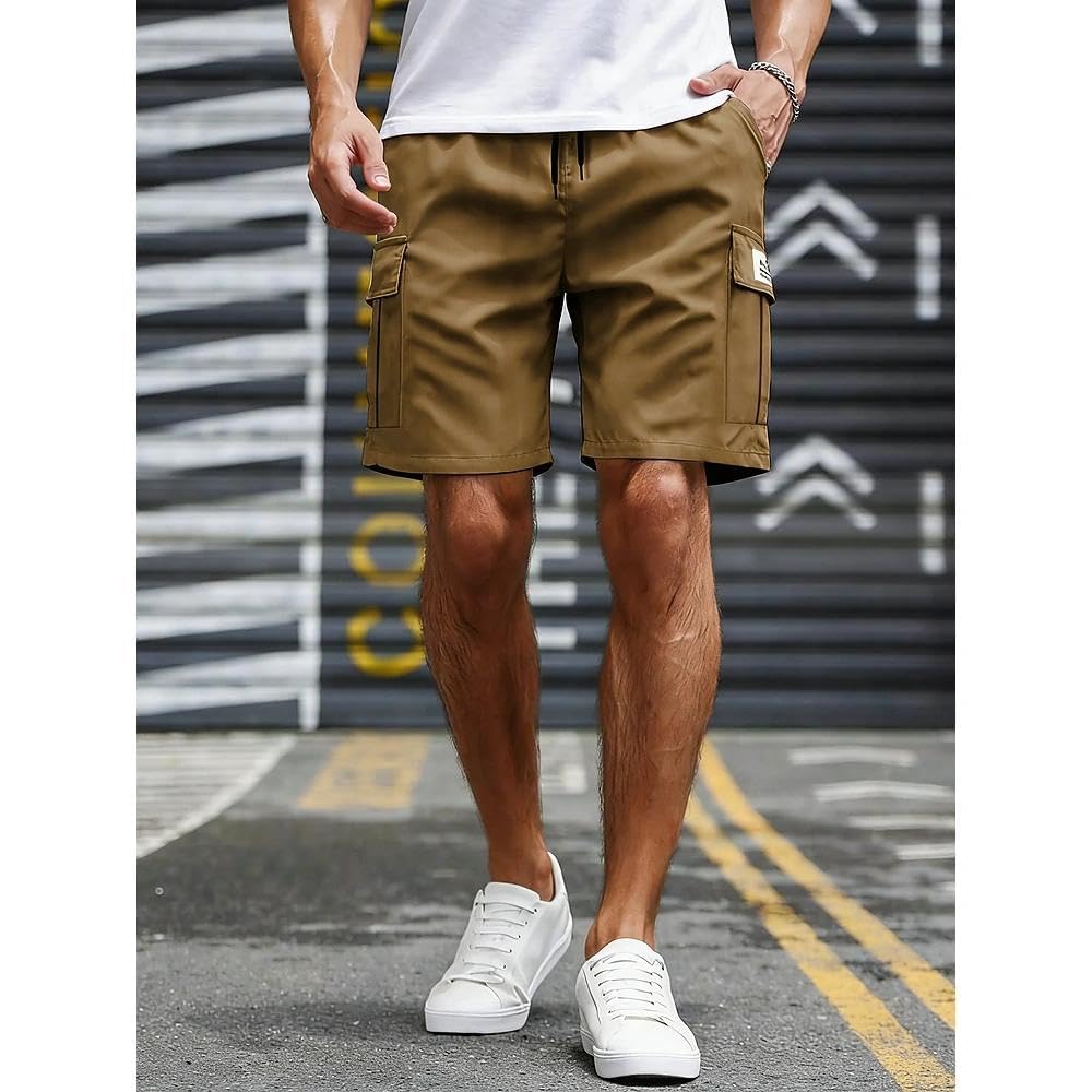 Men’s Classic Cargo Shorts Casual Stretch Fit Utility Short with Elastic Waist D