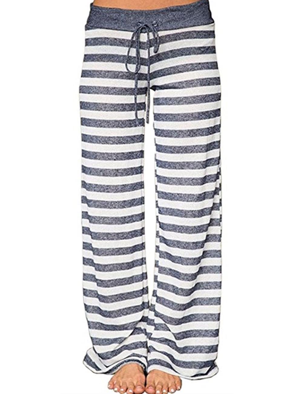 iniber Women's Floral Wide Leg Pajama Pants Casual Yoga Palazzo Drawstring Loose