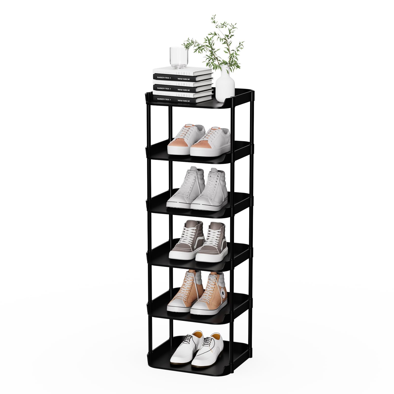Altdnmaf 6 Tier Vertical Narrow Shoe Rack, Stackable Tall Skinny Shoerack, Compa