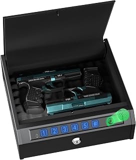 WASJOYE 3-in-1 Fingerprint Quick-Access Biometric Gun Safe | PIN & Key Unlock with LED Light, Portable Alloy Steel Pistol Safe for Home & Car
