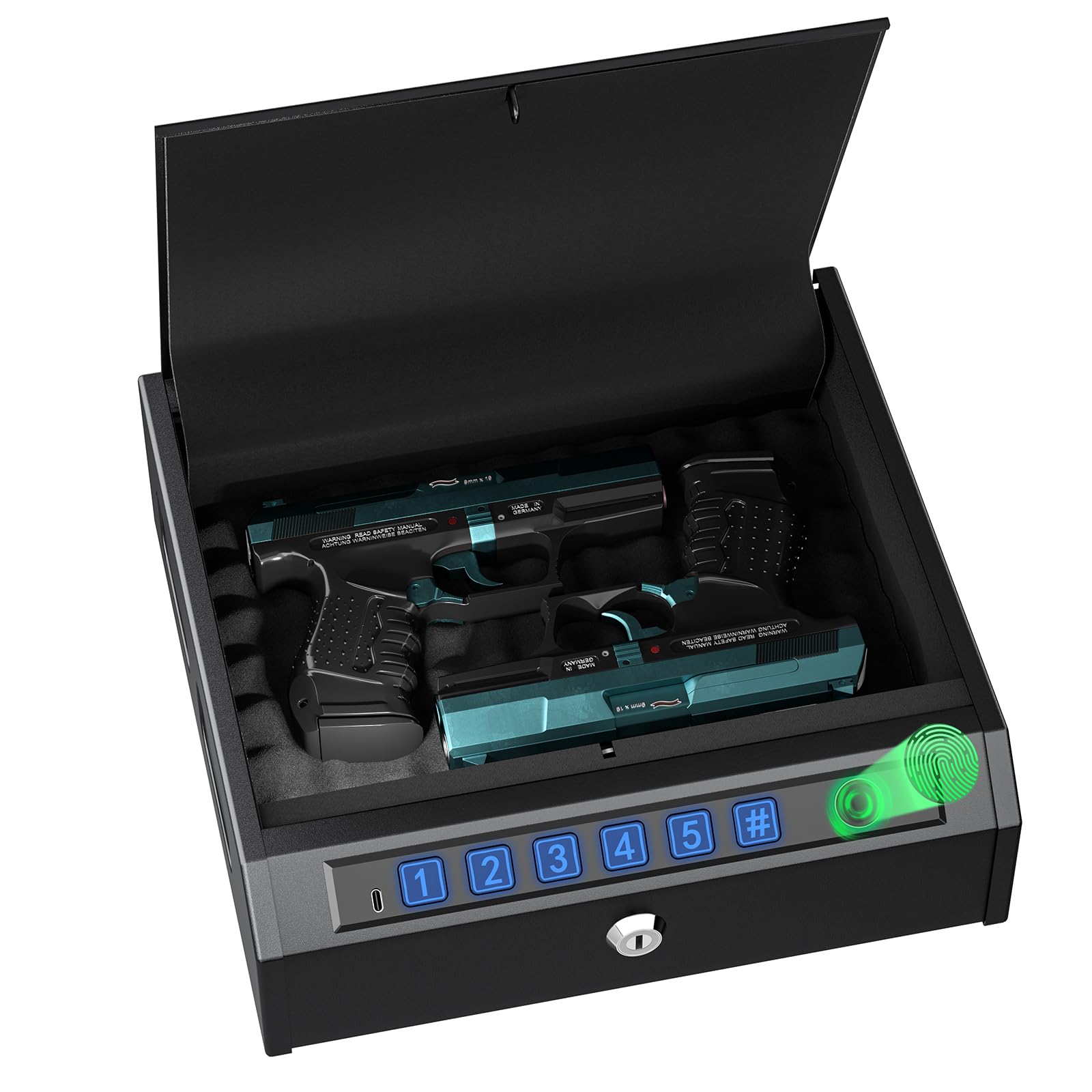 WASJOYE 3-in-1 Fingerprint Quick-Access Biometric Gun Safe | PIN & Key Unlock wi