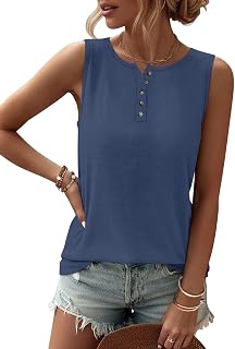 TICTICMIMI Womens Tank Tops 2026 Buttons Spring Summer Sleeveless Tee Henley Shirt Crew Neck Basic Outfits Clothes