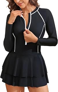 Daci レディース 長袖 ワンピース 水着 ラッシュガード ドレス ショート