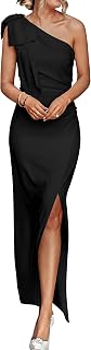 PRETTYGARDEN Women's Summer Formal One Shoulder Sleeveless Ruched Bodycon Wedding Guest Maxi Dress with
