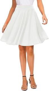 EXCHIC Gonna da donna basic a trapezio, gonna longuette, casual, elasticizzata, Bianco, XL